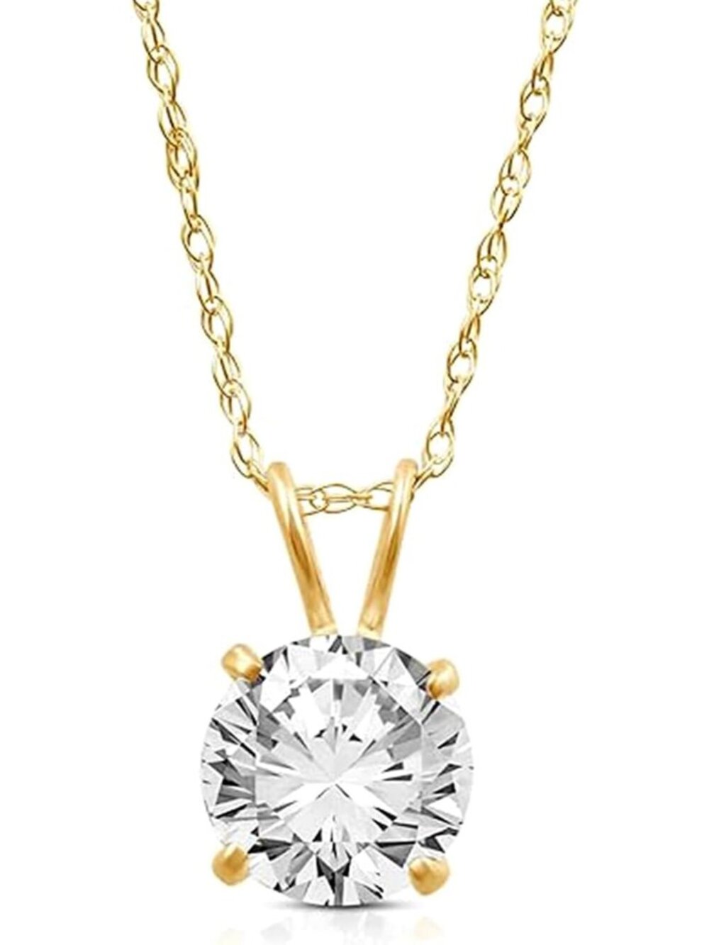 10K Yellow/White Gold Solitaire Pendant Necklace for Women | Dainty Round Cut Cu